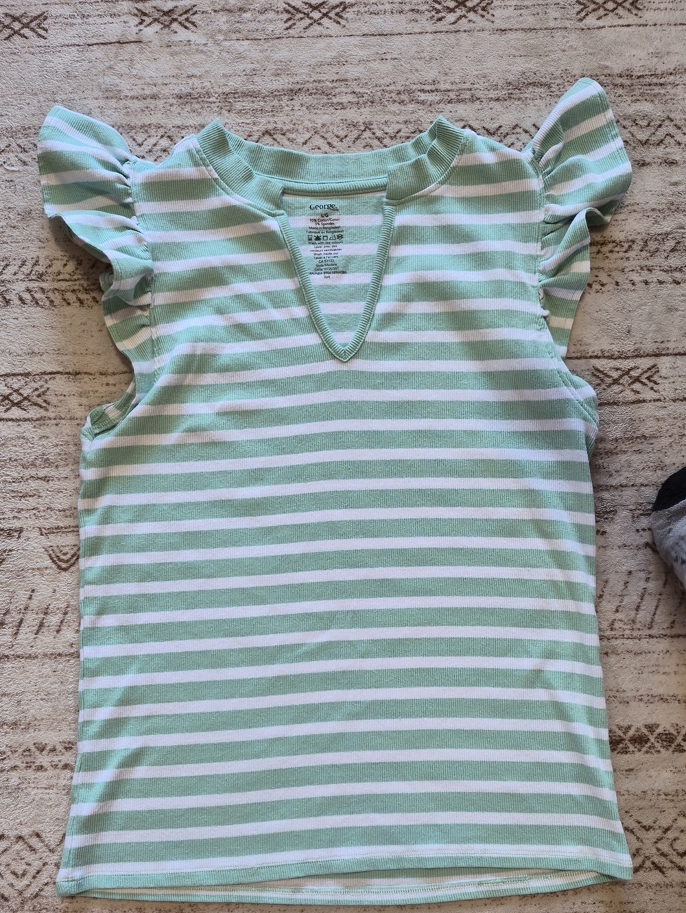 George Mint Green and White Striped Flutter Sleeve Tee